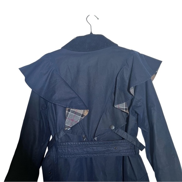 Barbour x Chloé Navy Blue Dany Dani Ruffled Waxed Trench Coat Chloe US 2 - Picture 5 of 16